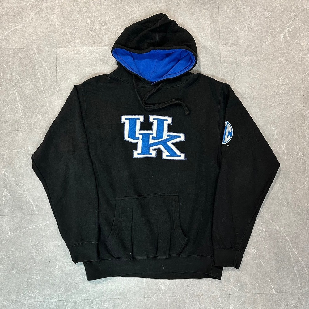 Blue 84 Kentucky Wildcats UK Hoodie Mens Large Black Blue Embroidered Sweatshirt